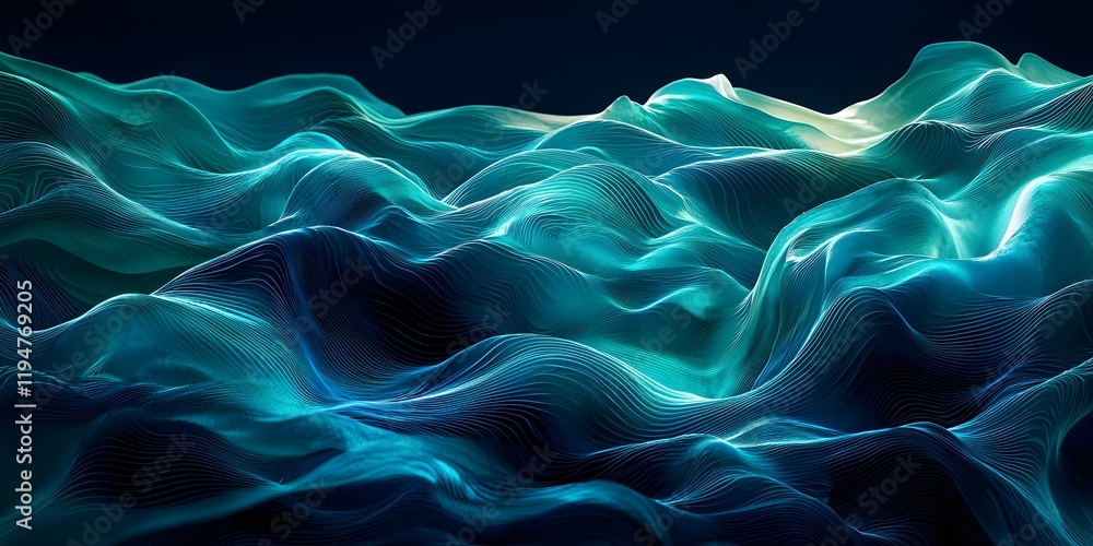 Fototapeta premium Waves of color undulate across a digital ocean landscape. Generative AI