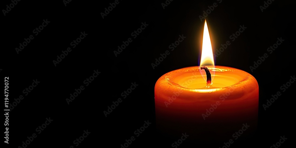 Orange candle flame flickers brightly in the center against a solid black background, creating a serene and inviting space for text placement. Orange candle flame flickers brightly in the center against a solid black background, creating a serene and inviting space for text placement.