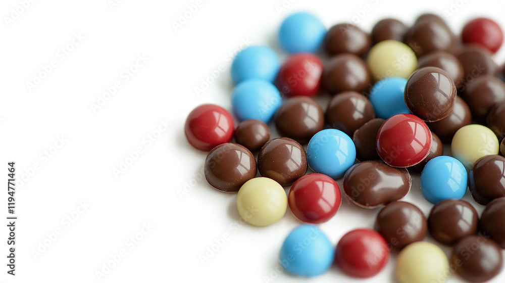 Multicolored chocolate pills candy isolated on a white background Multicolored chocolate pills candy isolated on a white background