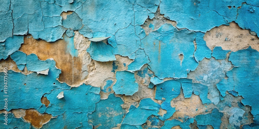Obraz premium Textured Blue and Beige Wall with Flaking Paint