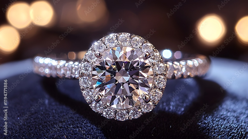 Fototapeta premium Captivating circular stone adorns a delicate band under warm, soft lighting. Generative AI