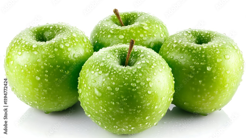 A fresh green apple against a clean white background A fresh green apple against a clean white background