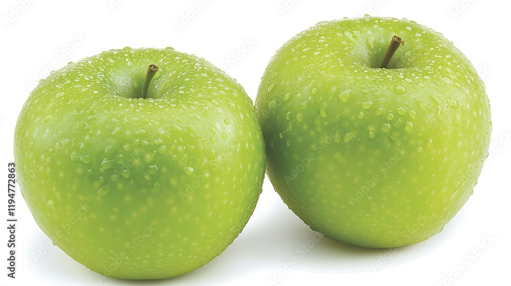 A bright green apple resting on a white background A bright green apple resting on a white background