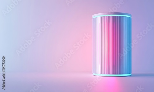 Futuristic white cylinder with neon light.