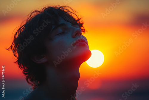 Wallpaper Mural Silhouette of a person admiring a sunset, generative AI Torontodigital.ca