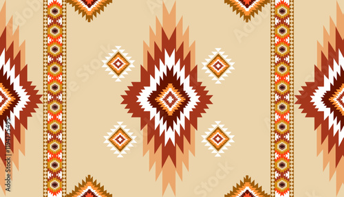 Navajo tribal ethnic Aztec seamless pattern. South Western motif Mexican. Vector Navajo textile. Boho rug Woven carpet decor style. Design for Batik, fabric, clothing. Geometric ornament Indian.