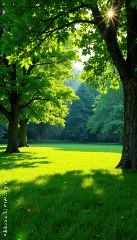 Sun-drenched lawn, lush green trees cast dappled shade , trees, sunshine, sunlight Sun-drenched lawn, lush green trees cast dappled shade , trees, sunshine, sunlight