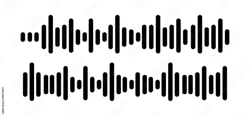 Podcast sound waves and audio soundwave of voice message records, vector icons Podcast sound waves and audio soundwave of voice message records, vector icons