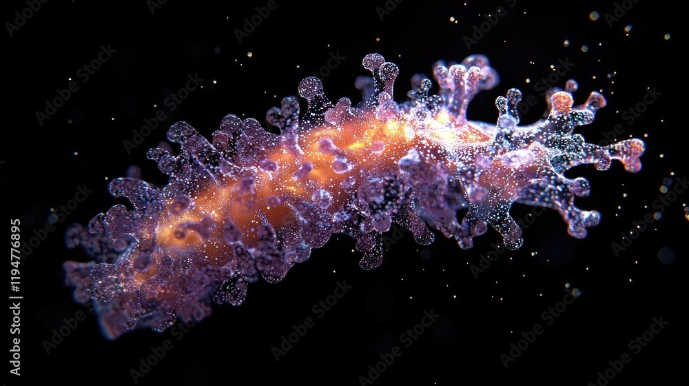Microscopic view of a virus structure. Spikes, cells, molecular biology, abstract shapes, infection, microbiology, translucent texture, healthcare, research, science, pathogens. Generative AI Microscopic view of a virus structure. Spikes, cells, molecular biology, abstract shapes, infection, microbiology, translucent texture, healthcare, research, science, pathogens. Generative AI