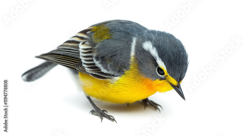 Northern Parula Warbler bird preening isolated on a white background photo