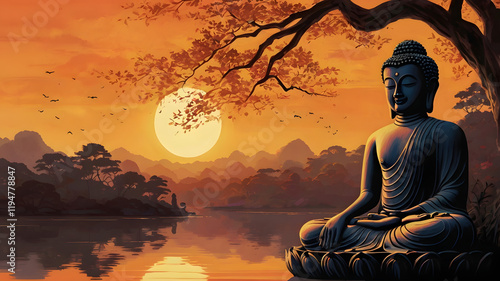 buddha statue at sunset