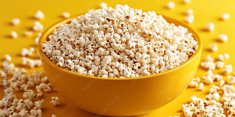 a bowl of popcorn on a yellow surface a bowl of popcorn on a yellow surface