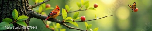 Bunte Ostereier an einem Baum mit Bl?ttern und Schmetterlingen, leaves, butterflies, autumn photo