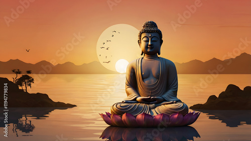 buddha statue in the sunset