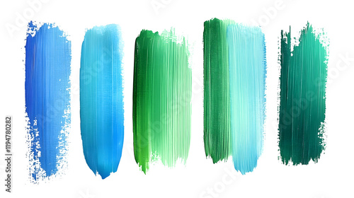 blue green gradient brush stroke set isolated