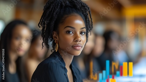 Confident young Black woman in a meeting.
