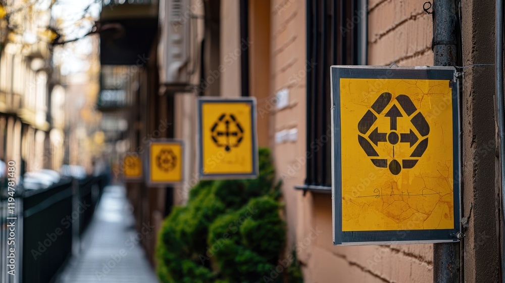 Exterior of a brick building with a yellow quarantine warning sign by the entrance. Reflects caution, public health, and safety measures in a residential setting. Generative AI Exterior of a brick building with a yellow quarantine warning sign by the entrance. Reflects caution, public health, and safety measures in a residential setting. Generative AI