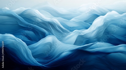 Abstract Blue Waves Flowing Landscape