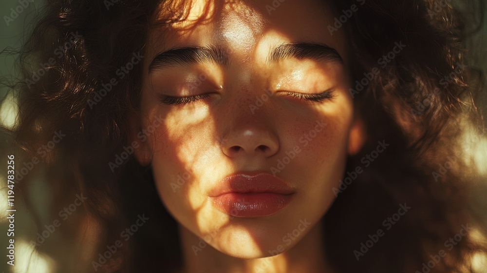 Golden Sunlight Illuminates A Young Womans Face Golden Sunlight Illuminates A Young Womans Face