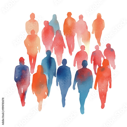 A watercolor vector illustrating the concept of social norms in different settings, isolated on a white background. Social norms vector.
