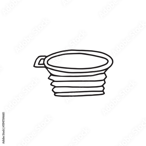 Black-and-white illustration of a collapsible bowl for water or food. The perfect accessory for walking your dog or traveling.