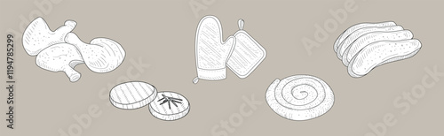 Grill and Barbecue Cookout Element and Object Vector Set