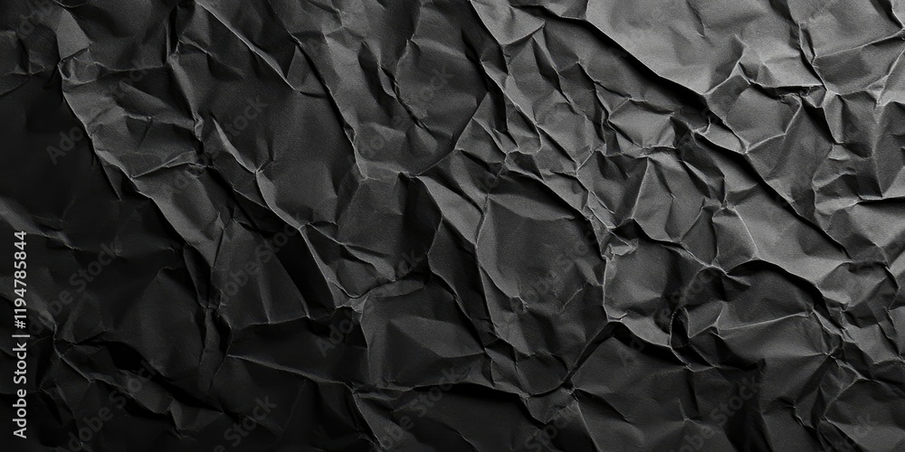 Crumpled black paper texture background with deep shadows and varied folds creating a dynamic surface ideal for overlaying text and designs Crumpled black paper texture background with deep shadows and varied folds creating a dynamic surface ideal for overlaying text and designs