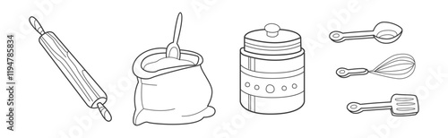 Baking Kitchen Object and Item Doodle Line Vector Set