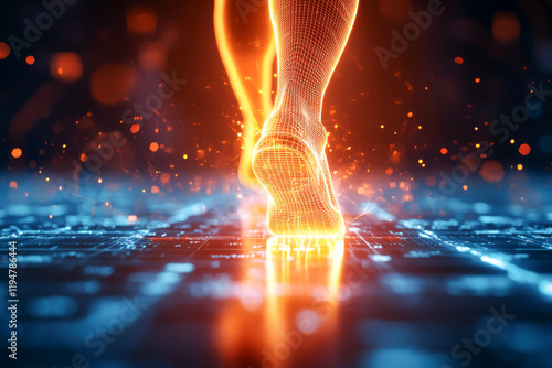 A glowing footstep on a digital track, showcasing movement and technology in sports.