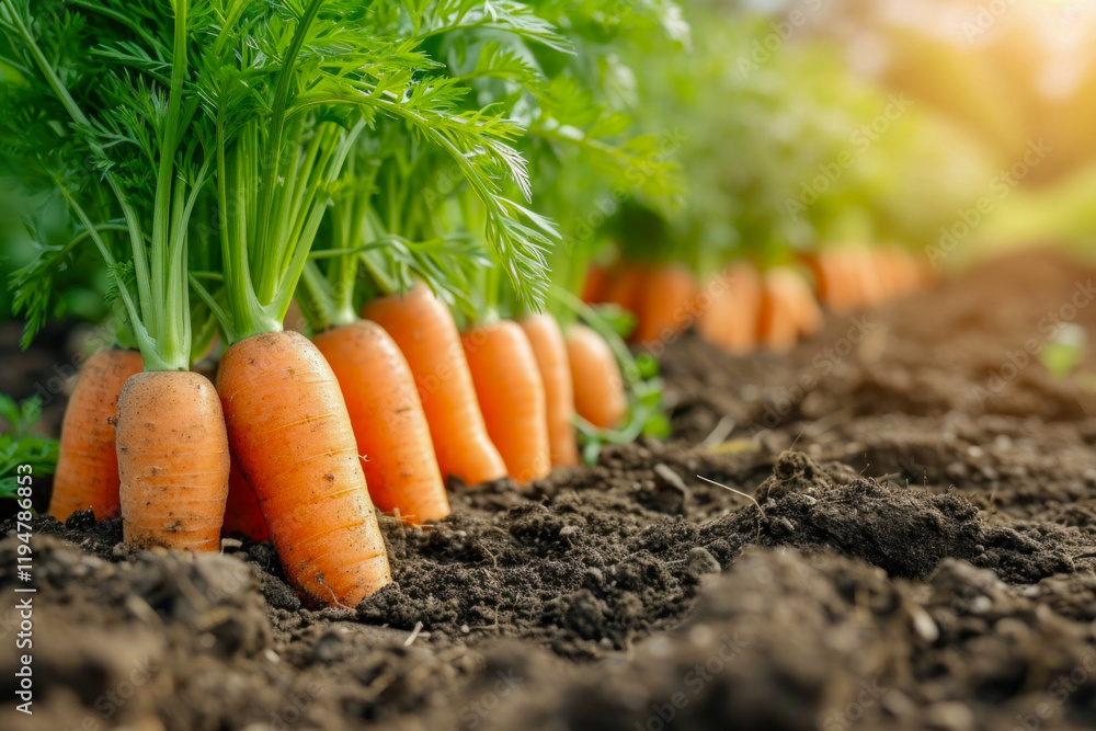 Fresh Carrots Growing in Fertile Soil in an Organic Garden Durin Fresh Carrots Growing in Fertile Soil in an Organic Garden Durin