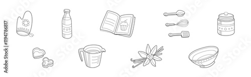 Baking Kitchen Object and Item Doodle Line Vector Set