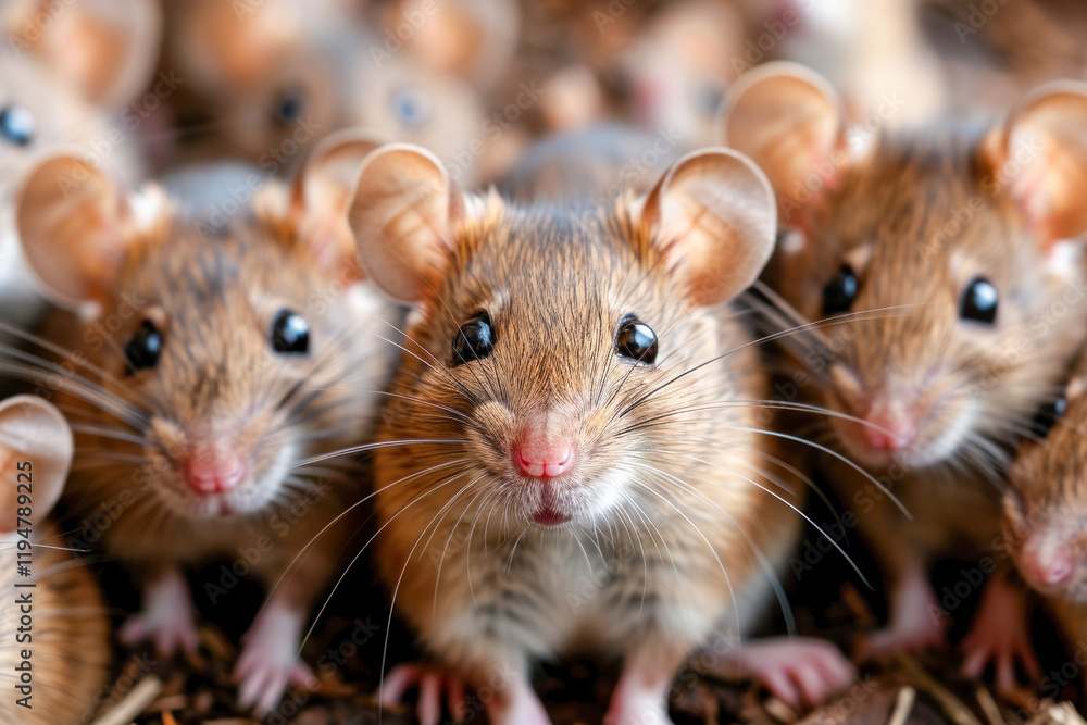 Large Group of Inquisitive Rats Peering From a Dark Enclosure Large Group of Inquisitive Rats Peering From a Dark Enclosure