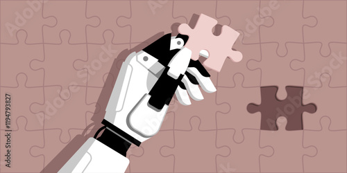 Humanoid AI robot completing a jigsaw puzzle