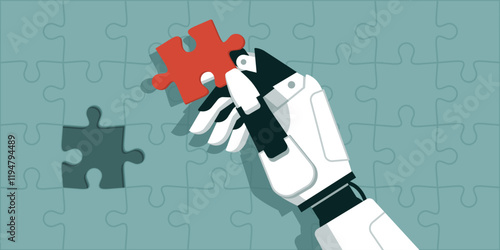 Humanoid AI robot completing a jigsaw puzzle