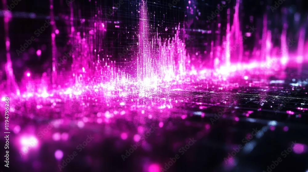 Abstract Digital Visualization of Sound Waves with Pink Light Effects Abstract Digital Visualization of Sound Waves with Pink Light Effects