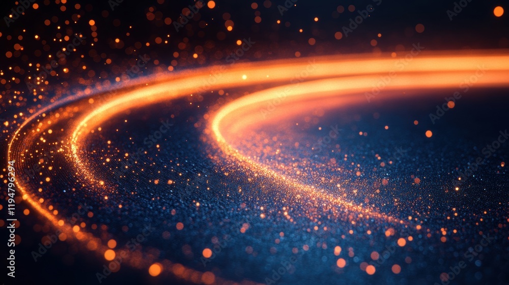Obraz premium Glowing Orange Particles on Dark Background Creating Light Trails
