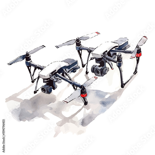 A watercolor painting of smart drones, isolated on a white background. Smart drones vector.
