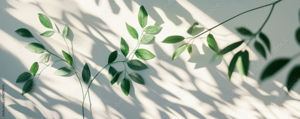 Abstract shadow patterns of leaves on a white wall, artistic minimalism, nature-inspired design. Abstract shadow patterns of leaves on a white wall, artistic minimalism, nature-inspired design.