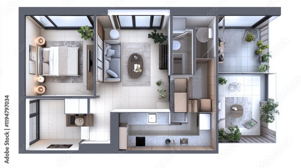 Stylish Modern Apartment Interior Layout with Open Living Spaces Stylish Modern Apartment Interior Layout with Open Living Spaces