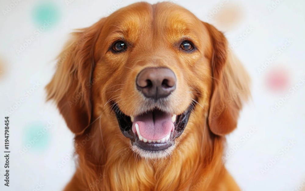 Close-up portrait of a cheerful dog with a wide smile and a bright white backdrop Close-up portrait of a cheerful dog with a wide smile and a bright white backdrop