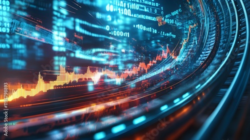 A conceptual image of a rollercoaster with financial symbols integrated into the design, representing the unpredictable nature of market fluctuations and economic risk. 