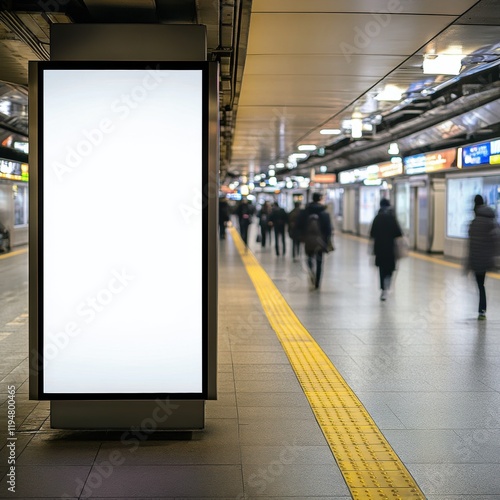 Blank mock up for vertical poster advertising; 6 sheet digital display in MRT station; OOH out of home template. space for text
