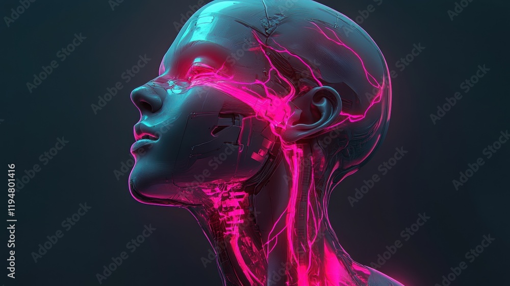 Futuristic Humanlike Form with Neon Glow and Digital Aesthetics Futuristic Humanlike Form with Neon Glow and Digital Aesthetics