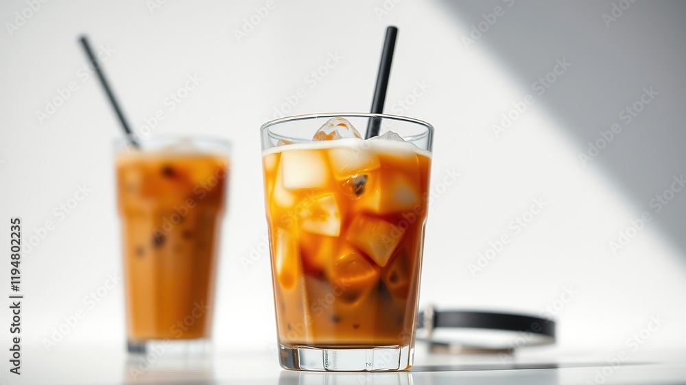 Iced Coffee in Glass - Refreshing Summer Drink AI Art - High Resolution Iced Coffee in Glass - Refreshing Summer Drink AI Art - High Resolution