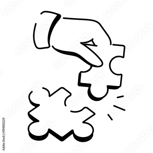 Doodle style icon of arranging puzzle pieces 
