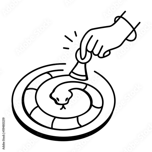 A doodle style icon of playing mehen game 
