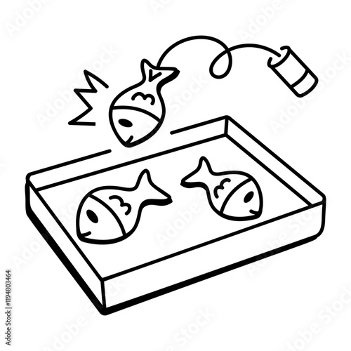 Fishing game icon in doodle style
