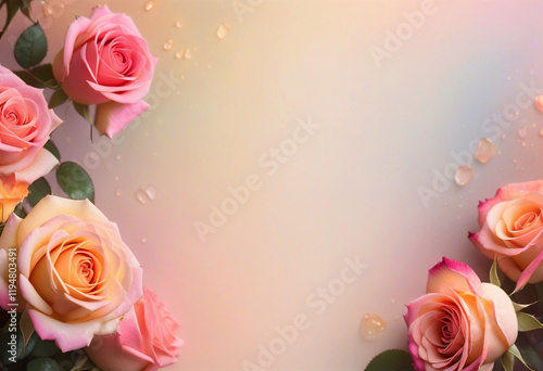 Red roses side of frame empty in center with soft background