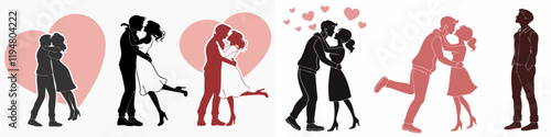 Wallpaper Mural Siluetas de parejas mostrando gestos románticos con corazones de fondo en estilo gráfico.
 Torontodigital.ca