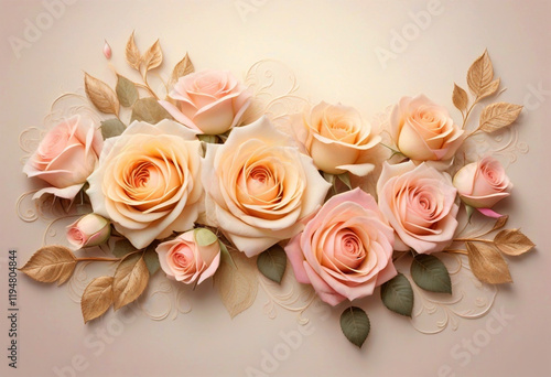 Red roses side of frame empty in center with soft background